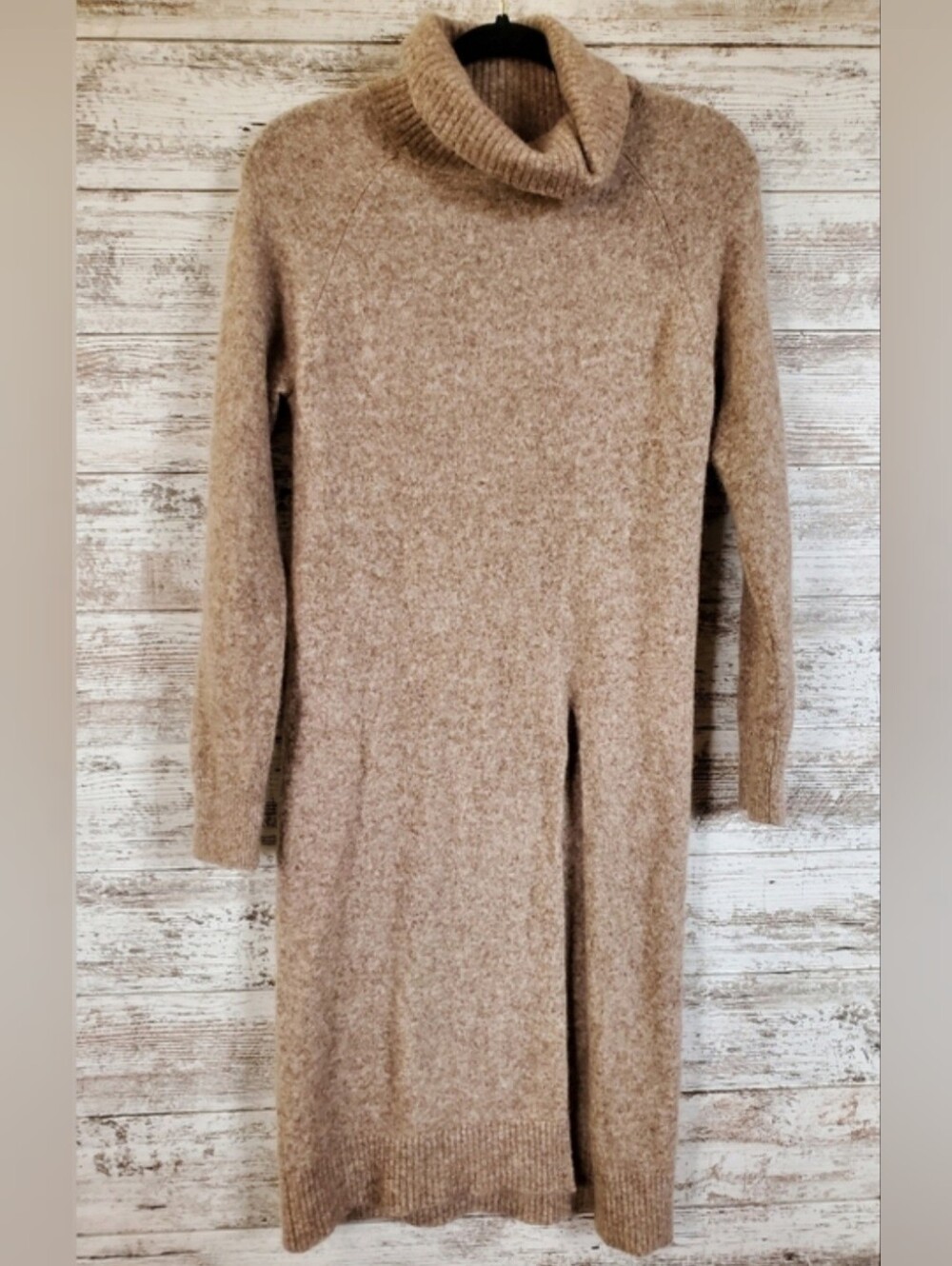 Fore Alpaca Wool Blend Front Slit Sweater Dress Mocha